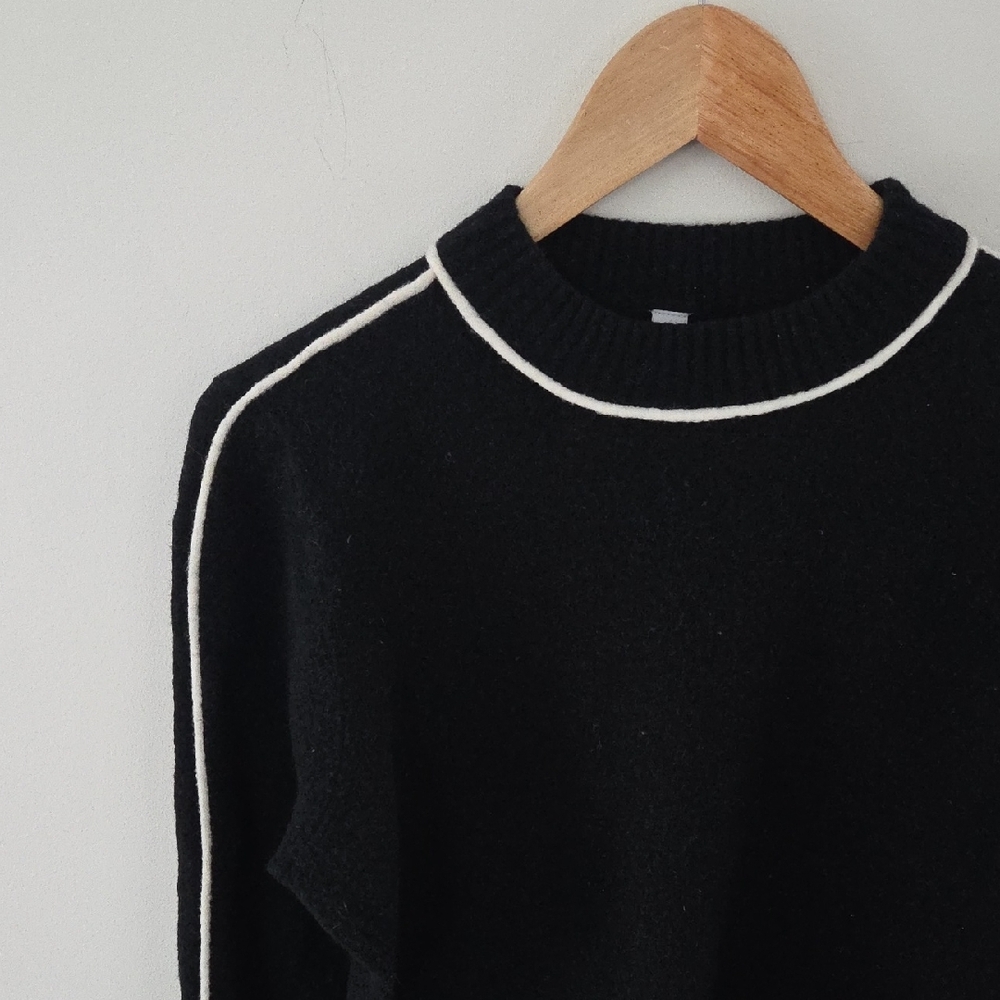 Athleta Black Merino Wool Sweater with White Accents - Picture 2 of 7
